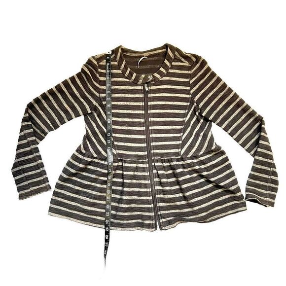 FREE PEOPLE Gray striped peplum sweater jacket Size Small zip up cotton blend - Picture 8 of 11